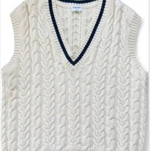 Sunday Best V-Neck Cable Knit Sweater Vest - White and Navy